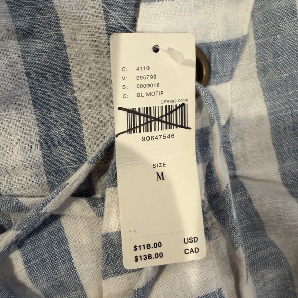 NWT Anthropologie Striped Linen Dolman Lace-Up Blue and White Women's Top - Med - Picture 13 of 14